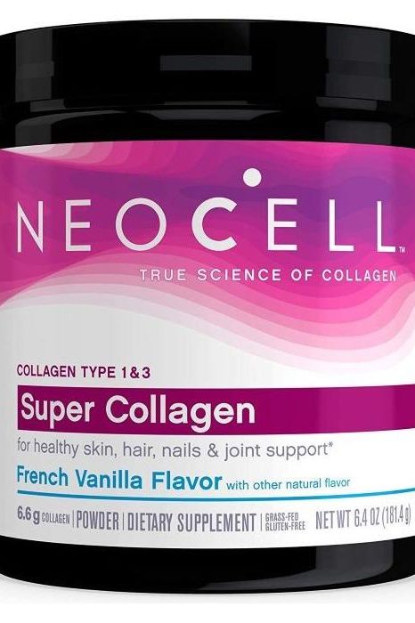 NeoCell Super Collagen Type 1&3 powder for healthy skin, hair, nails, and joint support in French Vanilla flavor.