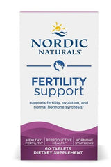 Nordic Naturals Fertility Support tablets packaging, promotes ovulation, reproductive health, and hormone balance, 60 tablets.