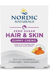 Nordic Naturals Hair & Skin Gummy Chews, Strawberry Lemonade, 27 pieces, supports healthy hair and skin.