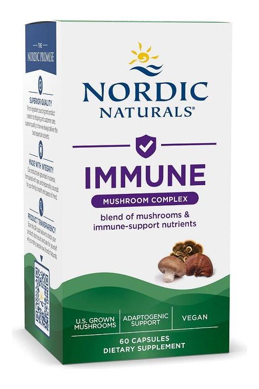Nordic Naturals Immune Mushroom Complex 60 vcaps, dietary supplement with mushrooms for immune support.