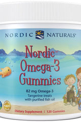 Nordic Naturals Omega-3 Gummies container with tangerine flavor and 82 mg omega-3 for kids.