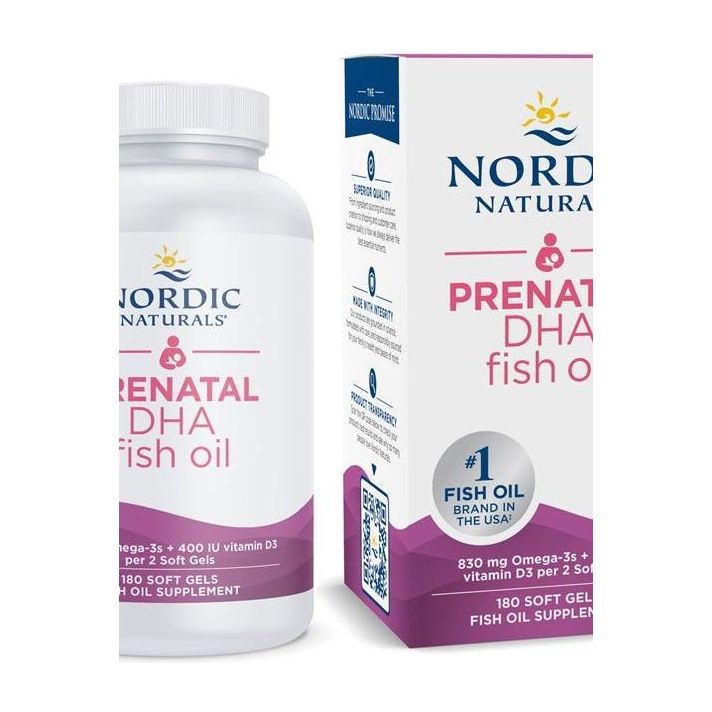 Nordic Naturals Prenatal DHA fish oil supplement, 180 soft gels, supports brain development in pregnancy.