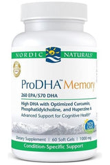 Nordic Naturals ProDHA Memory softgels for cognitive health and memory support, 60 count bottle.