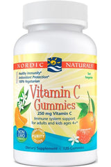 Nordic Naturals Vitamin C Gummies bottle, 250 mg, immune support, vegan, tangerine flavor, 120 count.