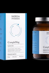 Norsa Pharma CompleMag supplement with 90 capsules, high-bioavailability magnesium sources, B-vitamin complex, and potassium.