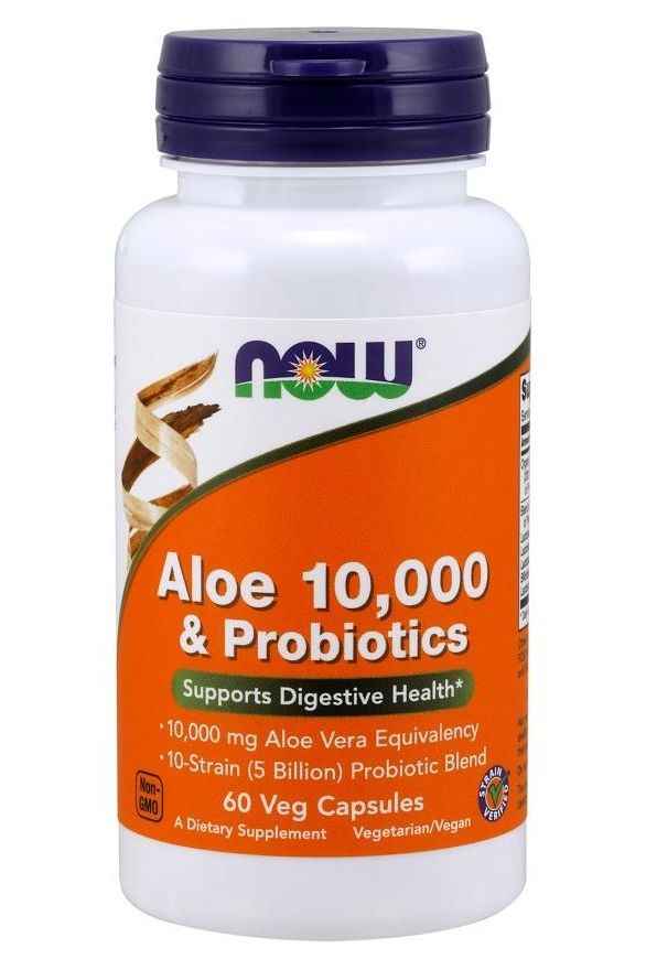 NOW Foods - Aloe 10,000 & Probiotics - 60 vcaps
