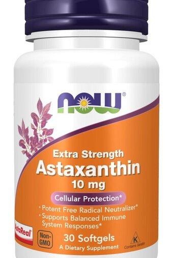 NOW Foods Extra Strength Astaxanthin 10 mg softgels for immune support and cellular protection.
