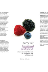 Now Foods Berry Full™ Conditioner label featuring berries, 473 ml, boosts volume for fine hair, sulfate and paraben free.