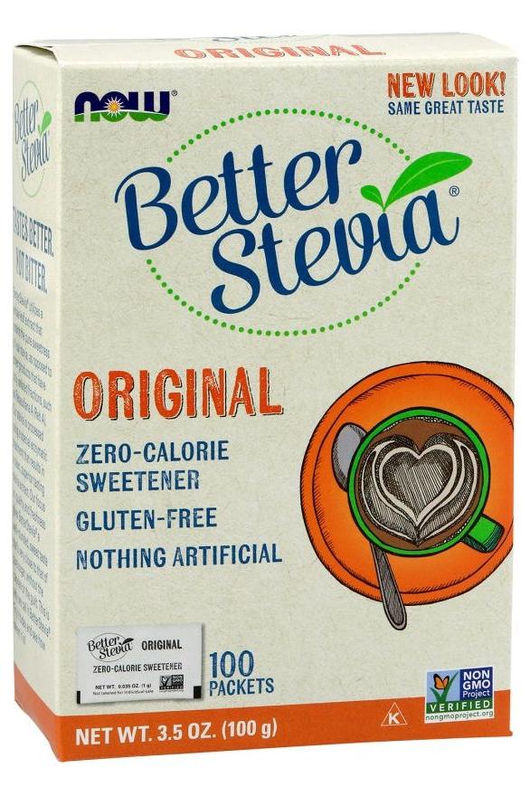 NOW Foods Better Stevia Packets - Zero-calorie natural sweetener, gluten-free, 100 packets.