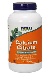 NOW Foods Calcium Citrate supplement for bone health with minerals and Vitamin D-2, 250 tablets bottle.