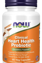 NOW Foods Clinical Heart Health Probiotic supplement for cholesterol support, 60 veg capsules, vegan-friendly