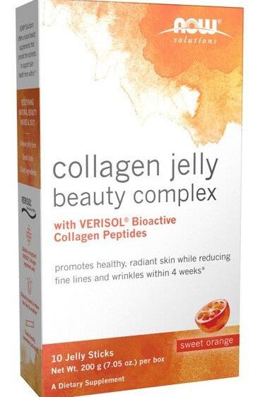 NOW Foods Collagen Jelly Beauty Complex with Verisol, promotes radiant skin and reduces wrinkles, sweet orange flavor.