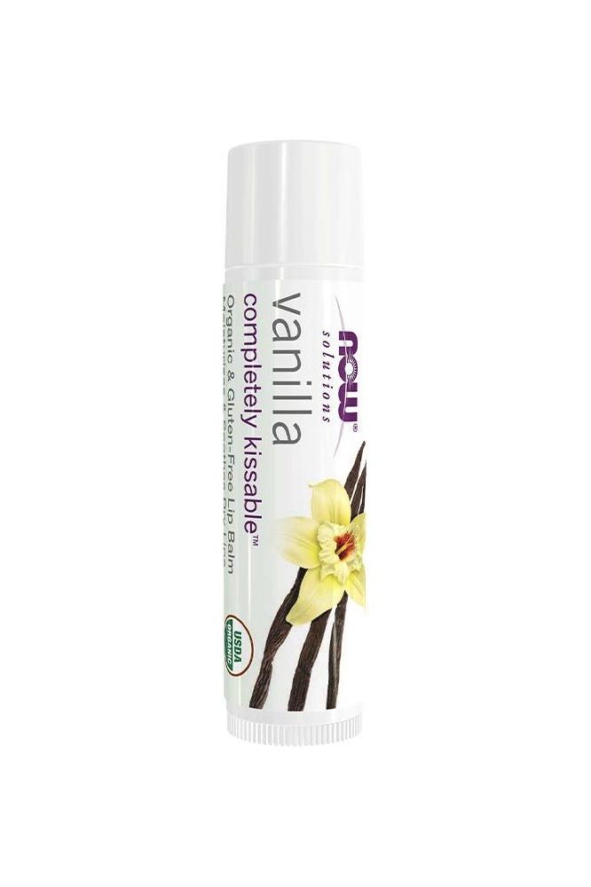 Now Foods vanilla completely kissable lip balm for moisturizing and soothing dry lips