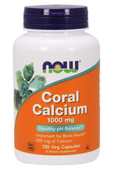 NOW Foods Coral Calcium 1000 mg supplement bottle, supports bone health with 350 mg calcium per serving, non-GMO.