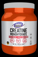 NOW Foods Creatine Monohydrate 1kg tub for muscle strength and endurance, dietary supplement.