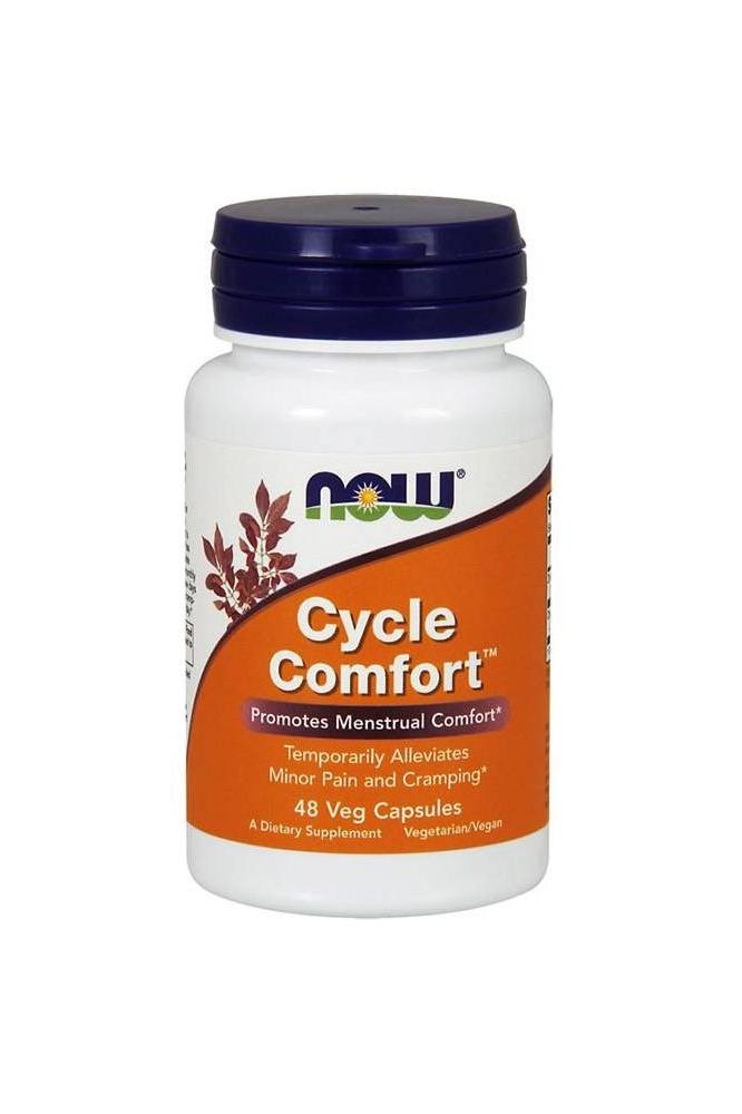 NOW Cycle Comfort™ 48 Veg Capsules, dietary supplement for menstrual relief, temporarily alleviates pain and cramps.