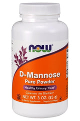 NOW Foods D-Mannose powder bottle, promotes healthy urinary tract and cleanses the bladder, vegan dietary supplement.