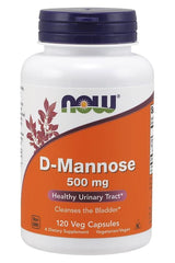 NOW Foods D-Mannose 500 mg capsules for healthy urinary tract and bladder cleansing, 120 vegetarian capsules.