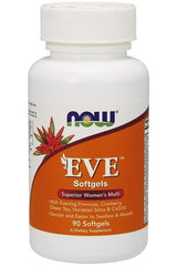 NOW Foods Eve Women's Multiple Vitamin softgels, a dietary supplement for women's health, featuring evening primrose and cranberry.
