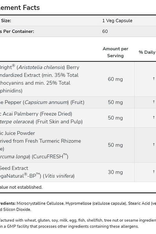 Supplement facts for Now Foods Eye Moisturize featuring MaquiBright and key ingredients per serving.