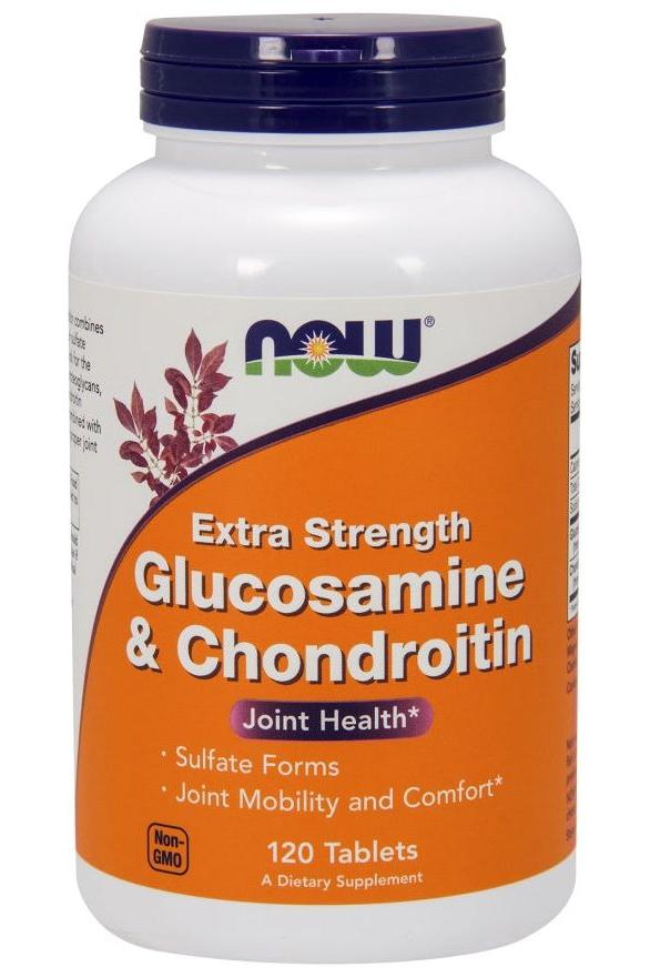 NOW Foods Extra Strength Glucosamine & Chondroitin supplement for joint health, 120 tablets.