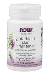 NOW Foods Glutathione Skin Brightener with Ceramosides 30 veg capsules for youthful skin tone and texture.