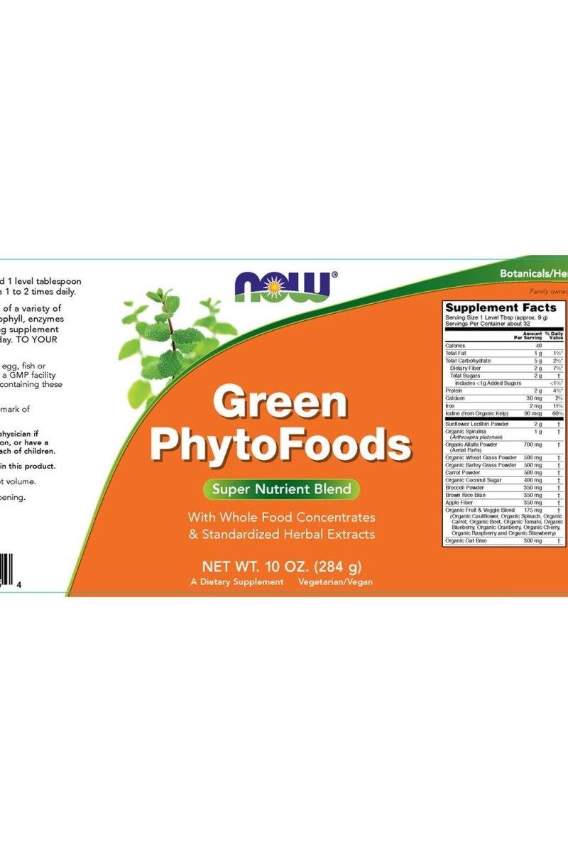Now Foods Green PhytoFoods 284g supplement with whole food concentrates and herbal extracts, nutrient-rich blend.