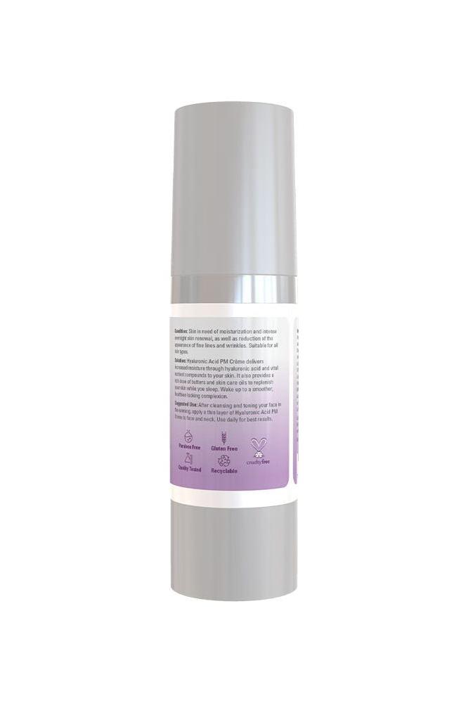 NOW Hyaluronic Acid Night Crème 59 ml in a sleek pump bottle, designed for deep hydration and skin renewal.