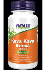 NOW Foods Kava Kava Extract 250mg, vegan capsules for relaxation and stress relief.