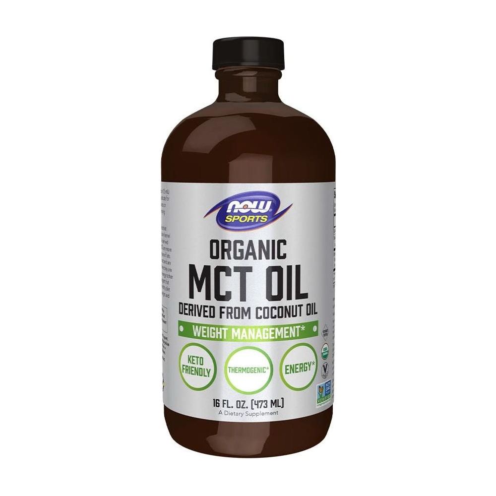 Now Foods Organic MCT Oil in a 16 oz bottle for weight management and energy boost.
