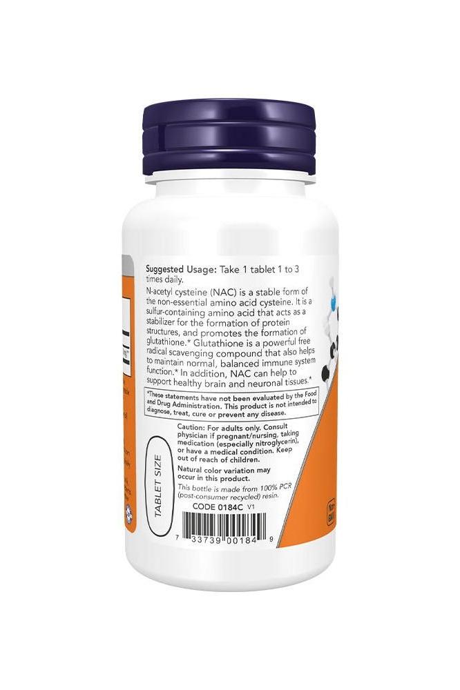 Now Foods NAC Acetyl-Cysteine 1000 mg product label showing usage and ingredients.