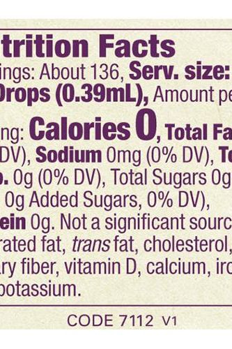 Nutrition facts label for Now Foods Organic Liquid Monk Fruit, showing zero calories and sugar details.