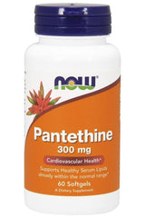 NOW Foods Pantethine 300 mg supplement bottle for cardiovascular health and healthy serum lipids.