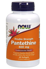 NOW Foods Pantethine 600 mg supplement bottle for cardiovascular health and healthy lipid support.