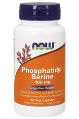 NOW Foods Phosphatidyl Serine 100 mg supplement bottle supporting brain health and cognitive function.