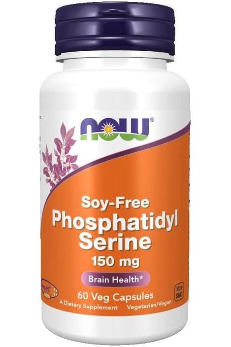 NOW Foods Phosphatidyl Serine 150 mg bottle, soy-free dietary supplement for brain health, 60 veg capsules.