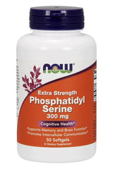 NOW Foods Extra Strength Phosphatidyl Serine 300 mg supplement bottle for cognitive health support.