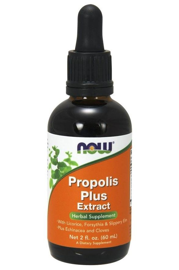 NOW Foods Propolis Plus Extract, 60 ml herbal supplement with natural ingredients for health benefits.