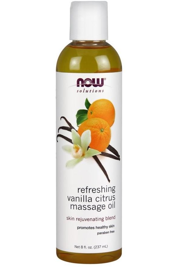 NOW Foods Refreshing Vanilla Citrus Massage Oil, 237 ml, promotes healthy skin and provides a relaxing massage experience.