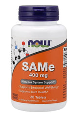 NOW Foods SAMe 400 mg supplement bottle for joint and emotional health support.
