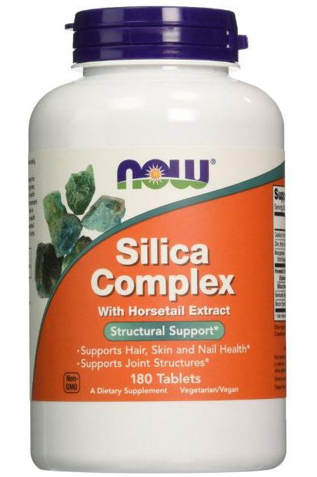 NOW Foods Silica Complex with Horsetail Extract, supports hair, skin, nail health, and joint structures, 180 tablets.