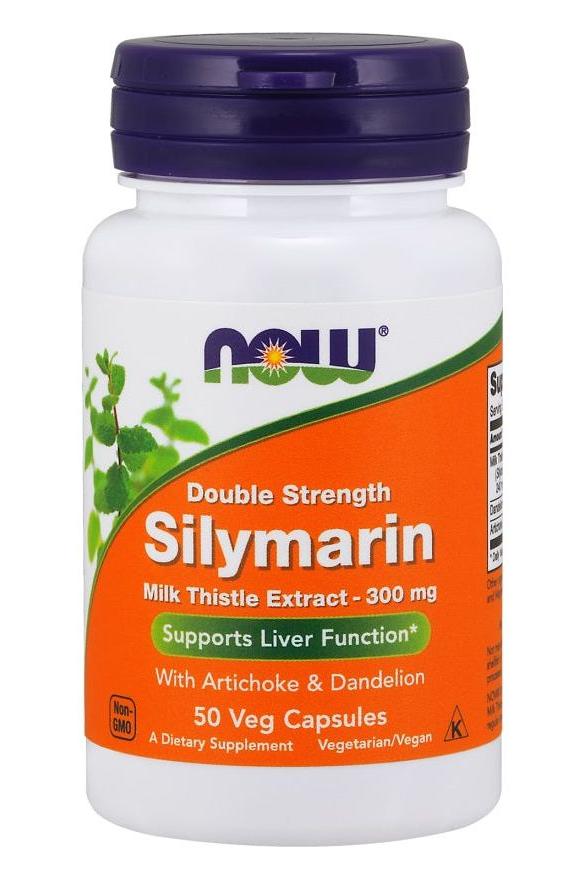 NOW Foods Silymarin with Artichoke & Dandelion, 50 veg capsules, supports liver function, dietary supplement.