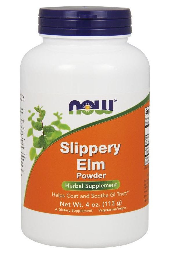 NOW Foods Slippery Elm Powder 4 oz, herbal supplement to soothe GI tract and support nutrition.