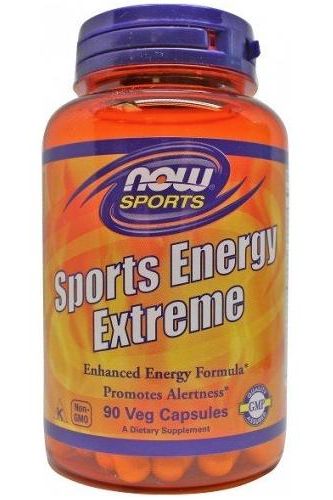 NOW Foods Sports Energy Extreme 90 veg capsules bottle, enhanced energy formula and promotes alertness.