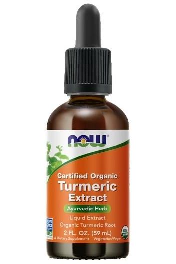 NOW Foods Organic Turmeric Extract Liquid, 59 ml, promotes digestion and immune support with curcumin.