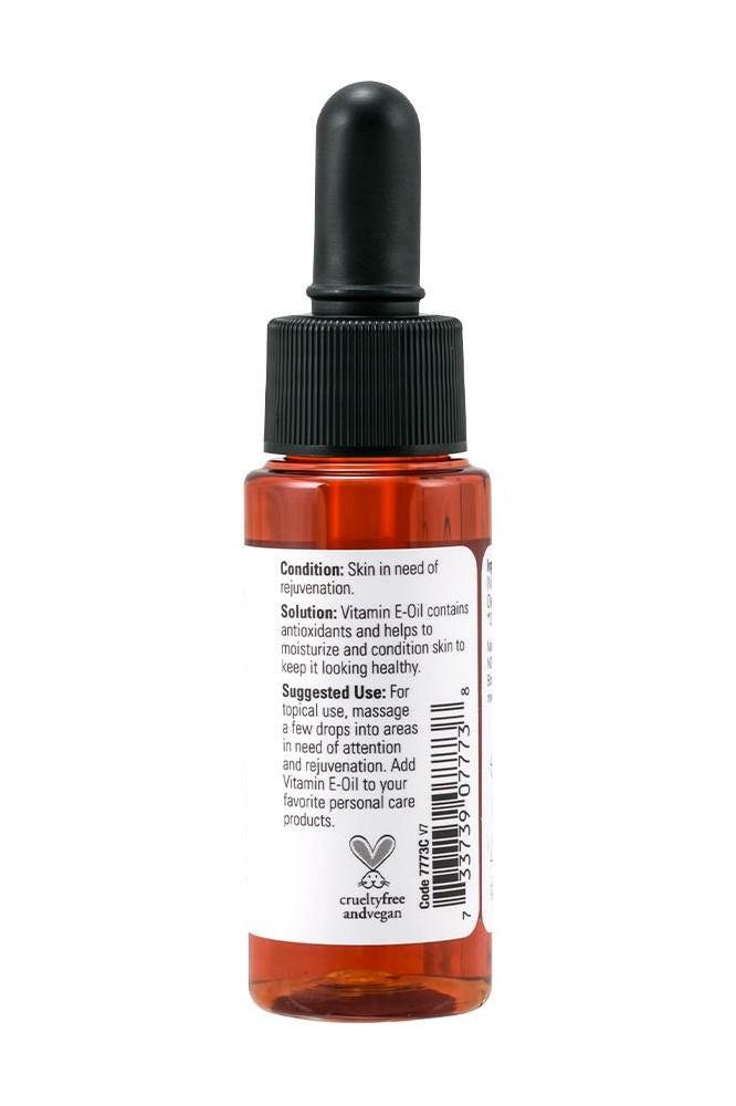 Now Foods Vitamin E Oil 23,000 IU in dropper bottle for skin rejuvenation and hydration.