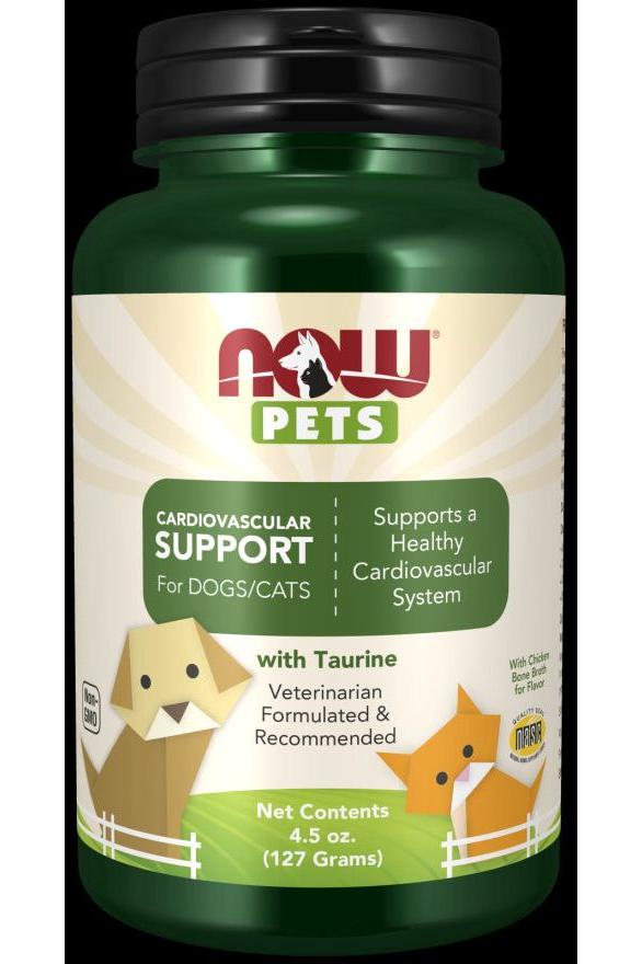 NOW Pets cardiovascular support supplement for dogs and cats, 127 grams, with taurine, promotes heart health.