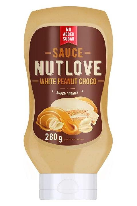 Allnutrition Nutlove Sauce White Peanut Choco packaging, super creamy, no added sugar, 280g bottle.