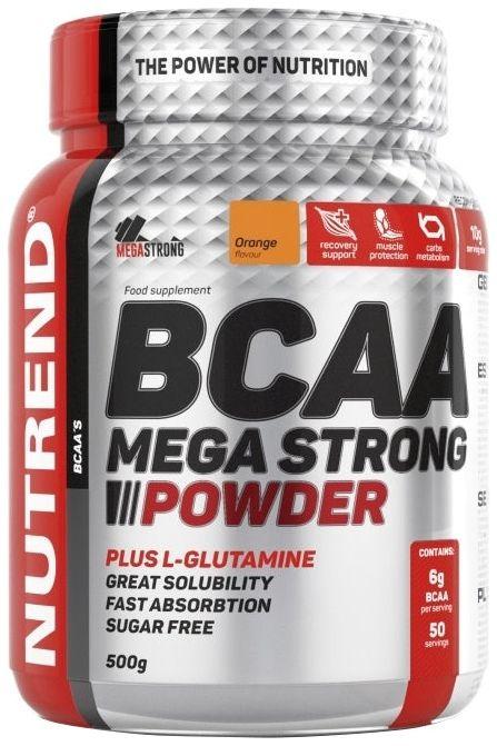 NUTREND BCAA Mega Strong Powder, 500g, dietary supplement with L-glutamine, sugar-free, for muscle recovery and growth.