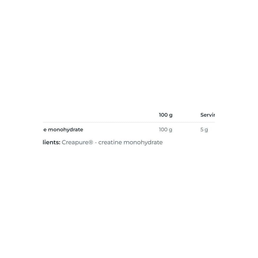 Nutrition label for Nutrend Creatine Monohydrate (Creapure®) showing serving size and ingredients.